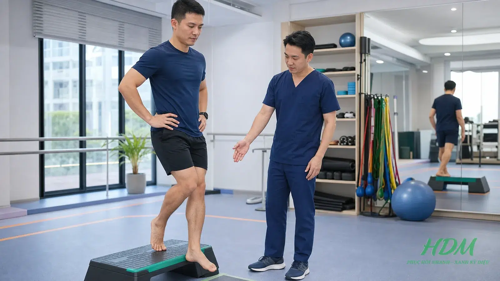 Kỹ thuật viên hướng dẫn bài tập chịu tải sau kế hoạch ESWT