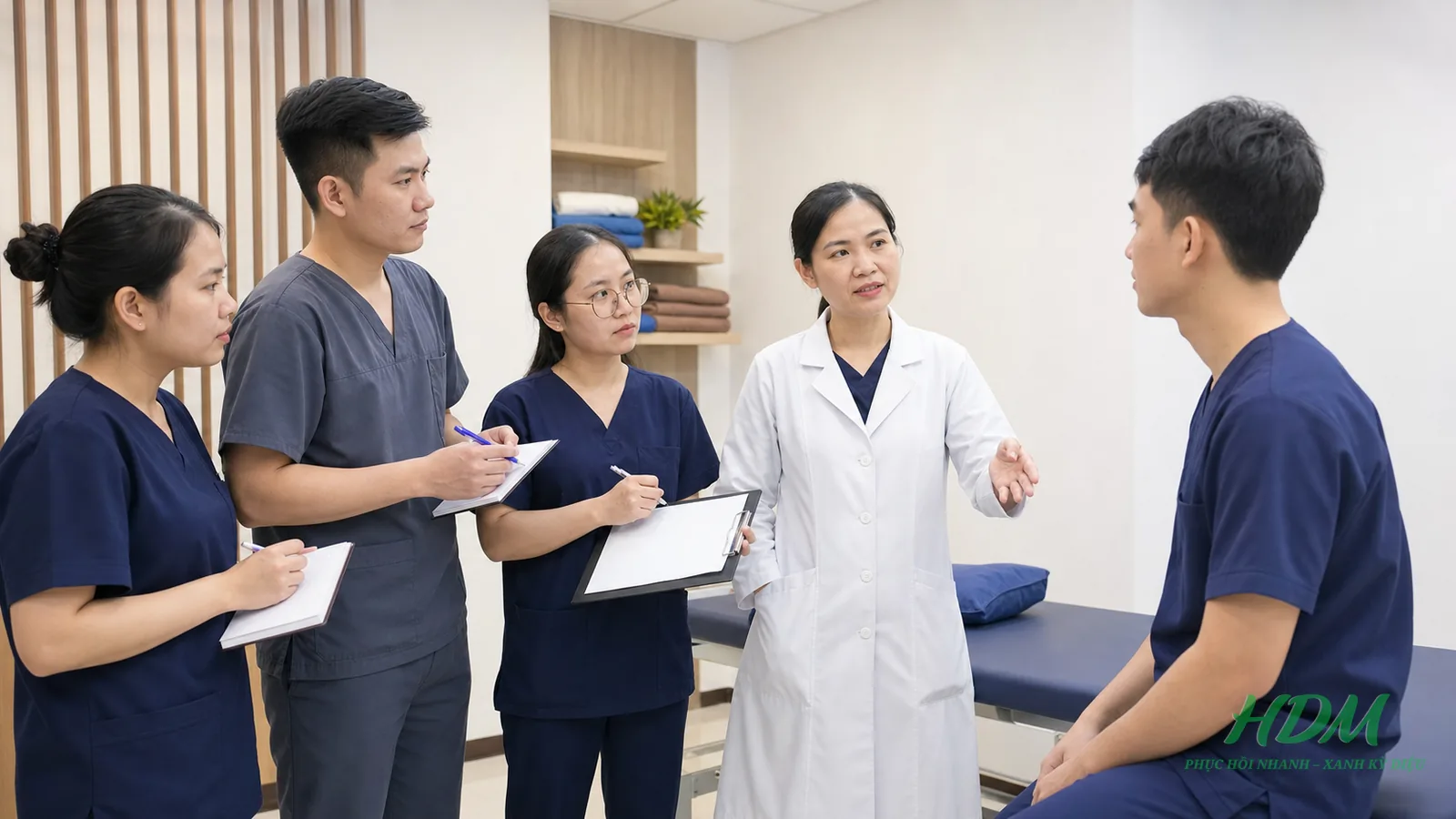 Đội ngũ PHCN trao đổi protocol và theo dõi người bệnh trước khi triển khai traction therapy