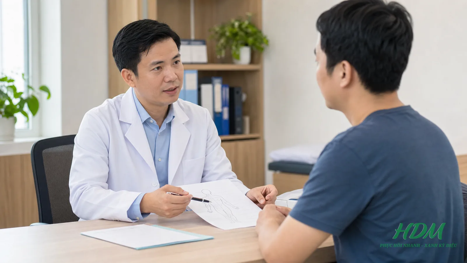 Bác sĩ trao đổi kỳ vọng và lịch theo dõi trước liệu trình ESWT