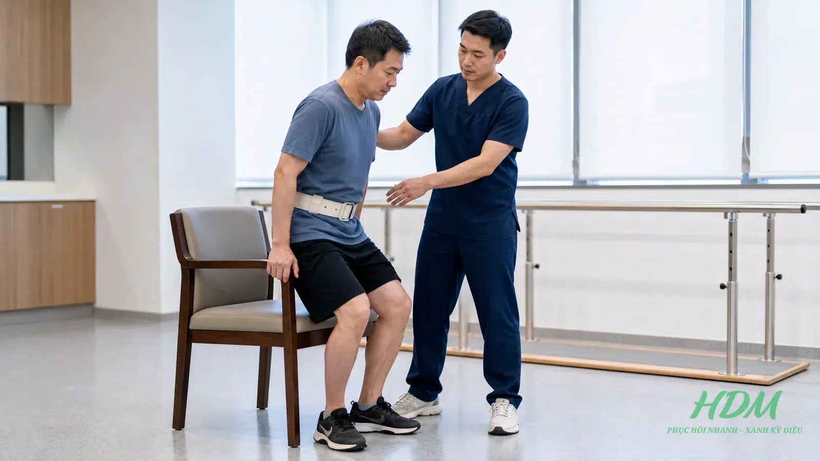 Kỹ thuật viên đánh giá thăng bằng và chuyển tư thế sau đột quỵ