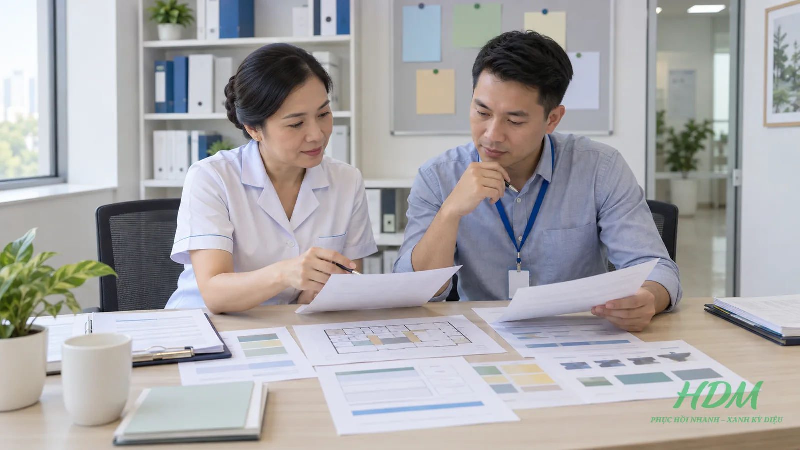 Trưởng khoa PHCN và kỹ sư thiết bị rà soát dữ liệu trước khi lập kế hoạch thay thế